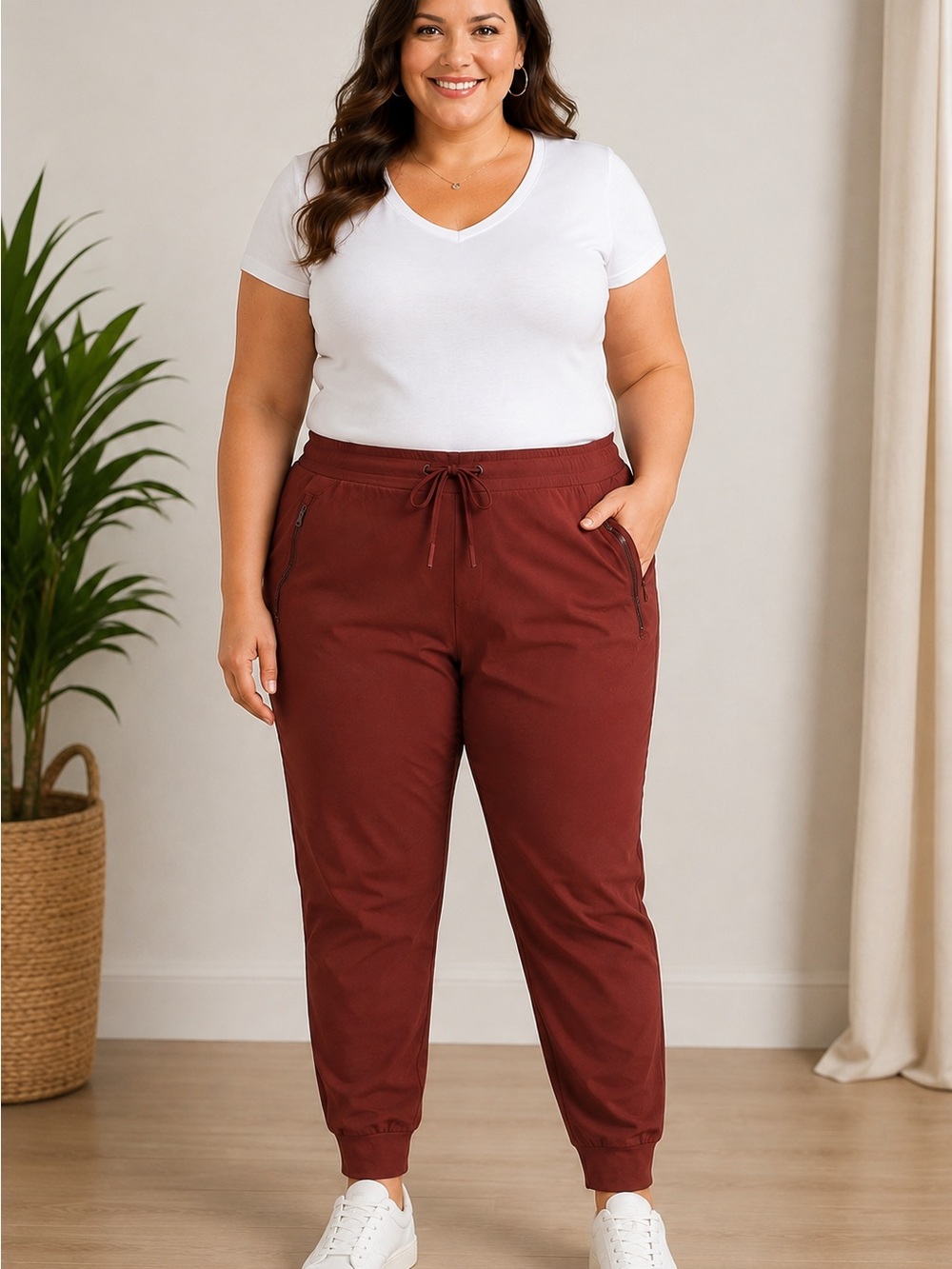 Woven Trek Joggers Size XXL rust Stretch Pull-On Zip Pockets